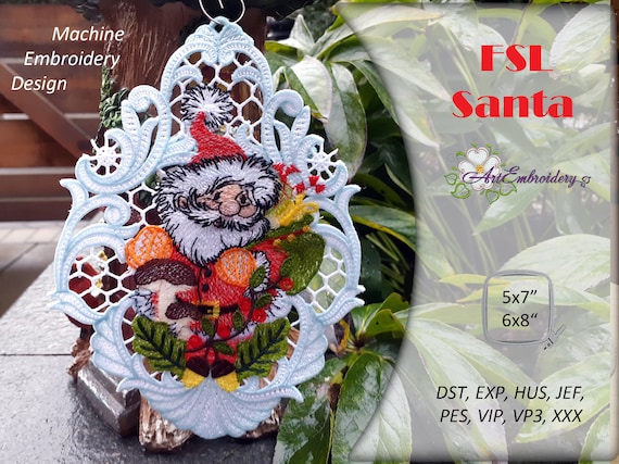 FSL Santa Machine Embroidery FreeStanding Lace ITH Project Design in 3 sizes