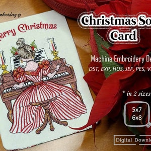 Kerstliedkaart – Machineborduurwerk ITH-wenskaart van stof voor 5 x 7" en 6 x 8"