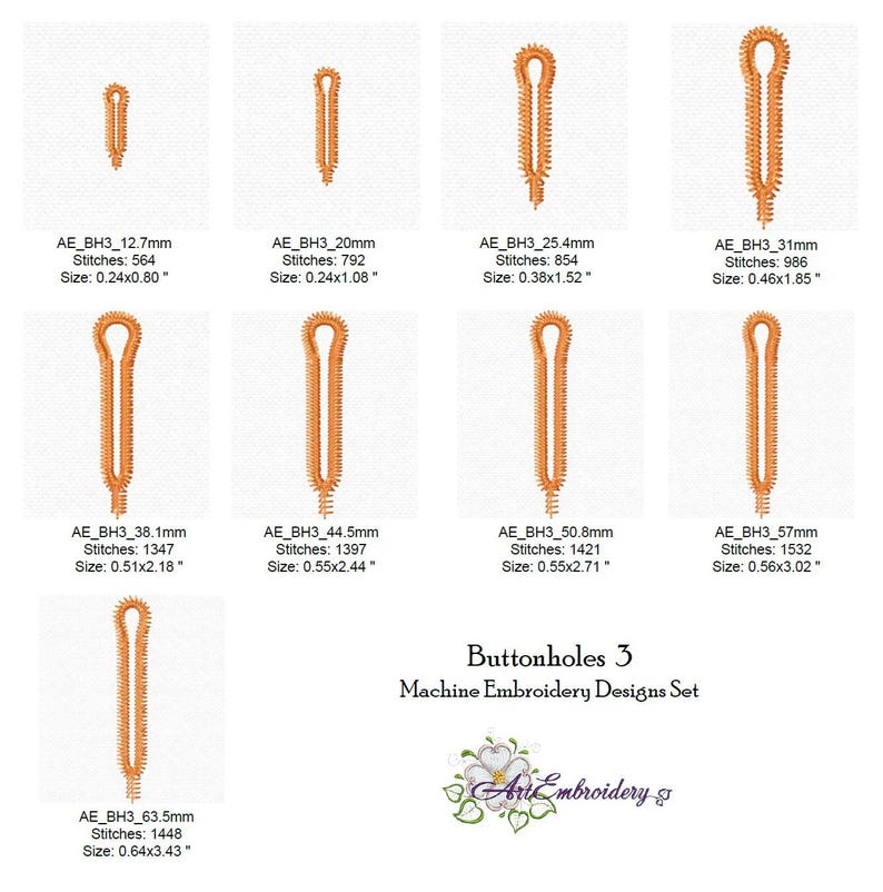 Buttonholes 3 Machine Embroidery Designs Set of Nine Sizes Etsy