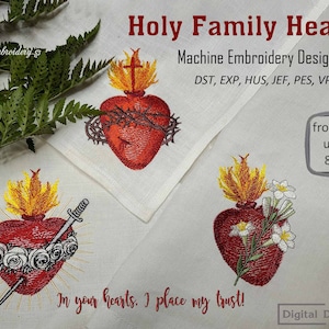 Holy Family Hearts - Christian Religious Catholic Machine Embroidery Designs Set for hoop from 4x4&quot; up to 8x12&quot;.