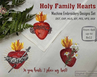 Holy Family Hearts - Christian Religious Catholic Machine Embroidery Designs Set for hoop from 4x4&quot; up to 8x12&quot;.