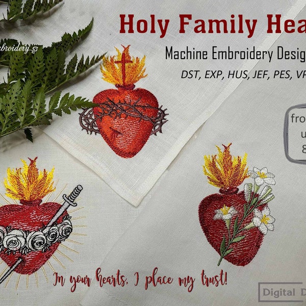 Holy Family Hearts - Christian Religious Catholic Machine Embroidery Designs Set for hoop from 4x4" up to 8x12".