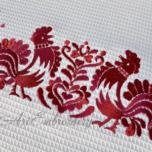 Czech Modrotisk Folk Set 3 Machine Embroidery Roosters and Flowers Designs for mixed sizes up to hoop to 8x12 image 4