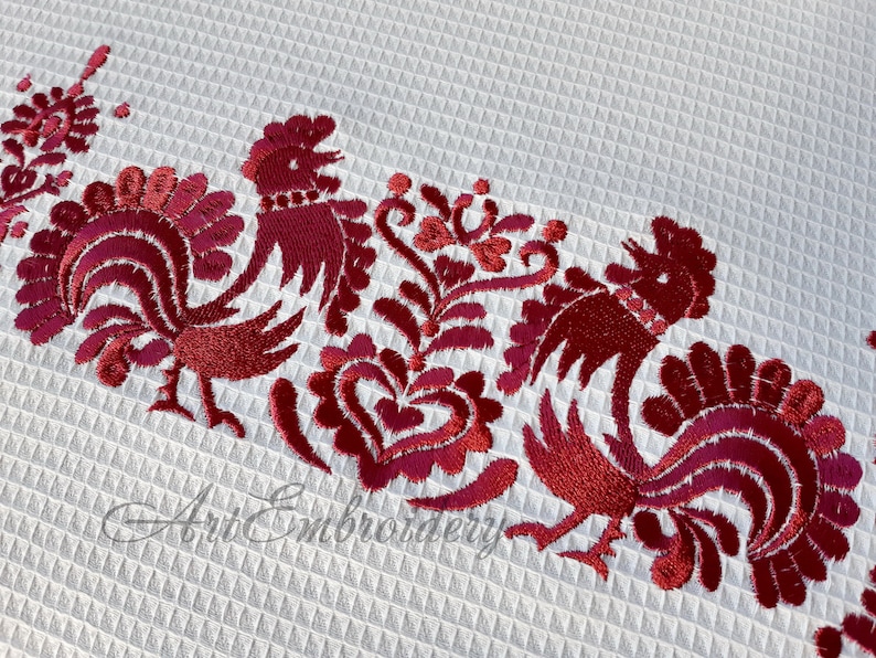 Czech Modrotisk Folk Set 3 Machine Embroidery Roosters and Flowers Designs for mixed sizes up to hoop to 8x12 image 4