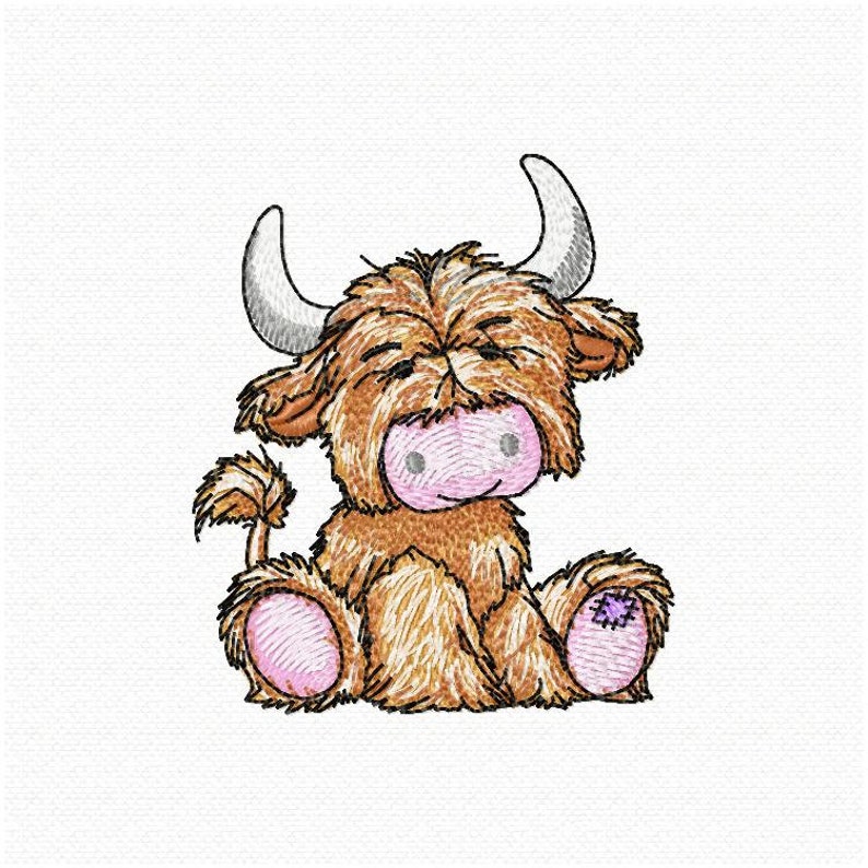 Download Highland Cow Old Toy Patched Farm Animal in Cartoon Style ...