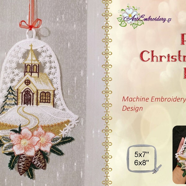 Cloche de Noël FSL : motif dentelle de broderie Machine (5 x 7 pouces et 6 x 8 pouces)