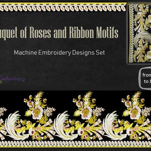Bouquet of Roses and Ribbon Historical 18 Century Motifs  Machine Embroidery Designs Set  for hoop 5x7", 6x8 " and 8x12 " +Bonus: 3 Buttons