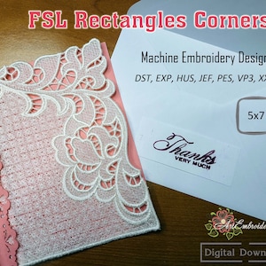 FSL Rectangles Corners - Zweier Set Maschinen Stickerei Freistehende Spitzen Designs für Rahmen 13x18cm