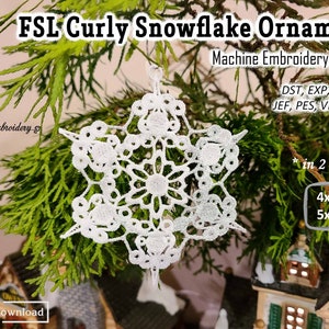 FSL Curly Snowflake Ornament – Machine Embroidery ITH Winter Season  Project in 2 sizes for hoop 4x4&quot; and 5x5&quot;.