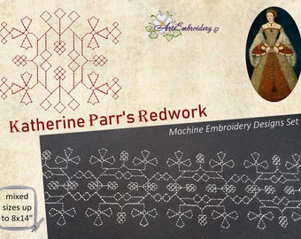 Katherine Parr Redwork Machine Embroidery Designs: 4x4 to 8x14" Hoops