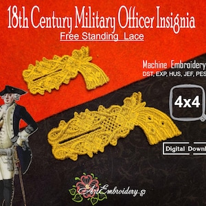 18th-Century Military Officer Insignia - FSL machine  embroidery design for collar and cuff, hoop  4x4" (digital  download)