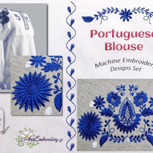 Portuguese Embroidery Designs for Creating Blouse Folk Costume  - Machine Embroidery Designs Set in 2 sizes  mixed sizes for hoop up to 6x8&quot;