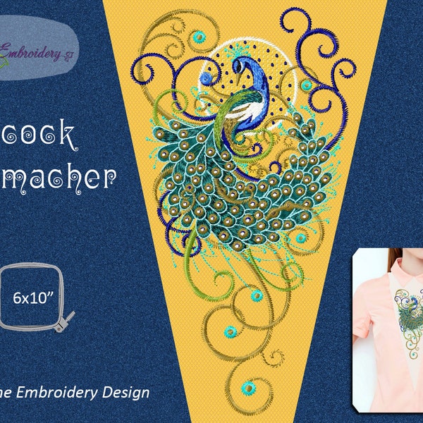 Peacock Stomacher, Java, Green Peafowl - Machine Embroidery Design for hoop 6x10"