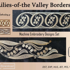 Lilies of the Valley Embroidery Border: 19th Century Floral Design (Digital Download)