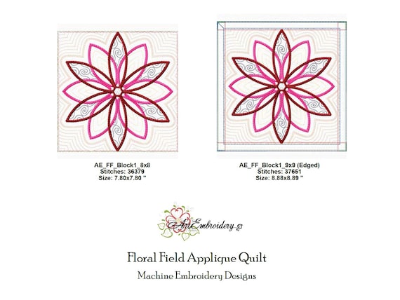 Floral Field Quilt Block 1 - Machine Embroidery Applique