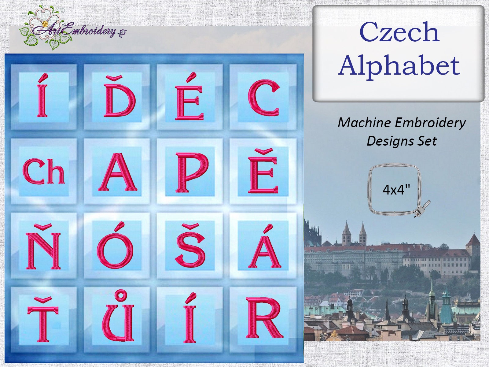 Czech Alphabet Machine Embroidery Designs: 2" & 3" Letters (4x4 Hoop) (Digital Download)