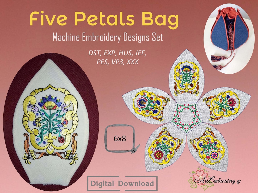 【お買い得！】 Embroidery Machine - Bag Petals Five Designs Hoop for Set バッグ・スーツケース