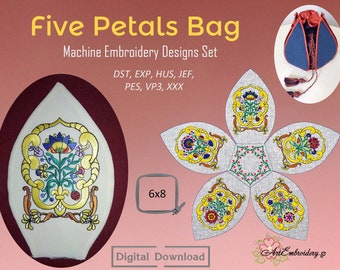Five Petals Bag - Machine Embroidery Designs Set for hoop 6x8&quot;