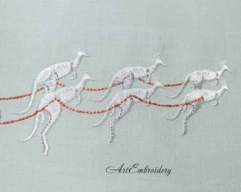 カンガルーとオーストラリアのサンタ – 5x7インチのフープ用の2つの