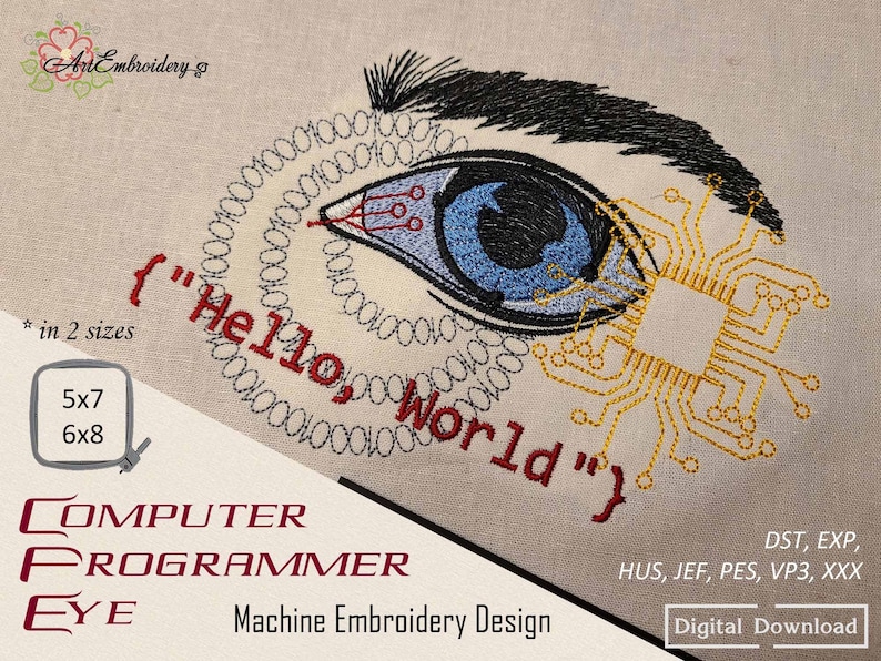 Computerprogrammeur Eye Machine borduurwerk ontwerpen (5 x 7, 6 x 8) (digitale download) afbeelding 1