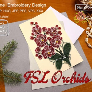 FSL-orchideeën - machineborduurwerk bloemen ITH Lace Design in drie maten voor hoepel: 5 x 7, 6 x 8 en 6 x 10"