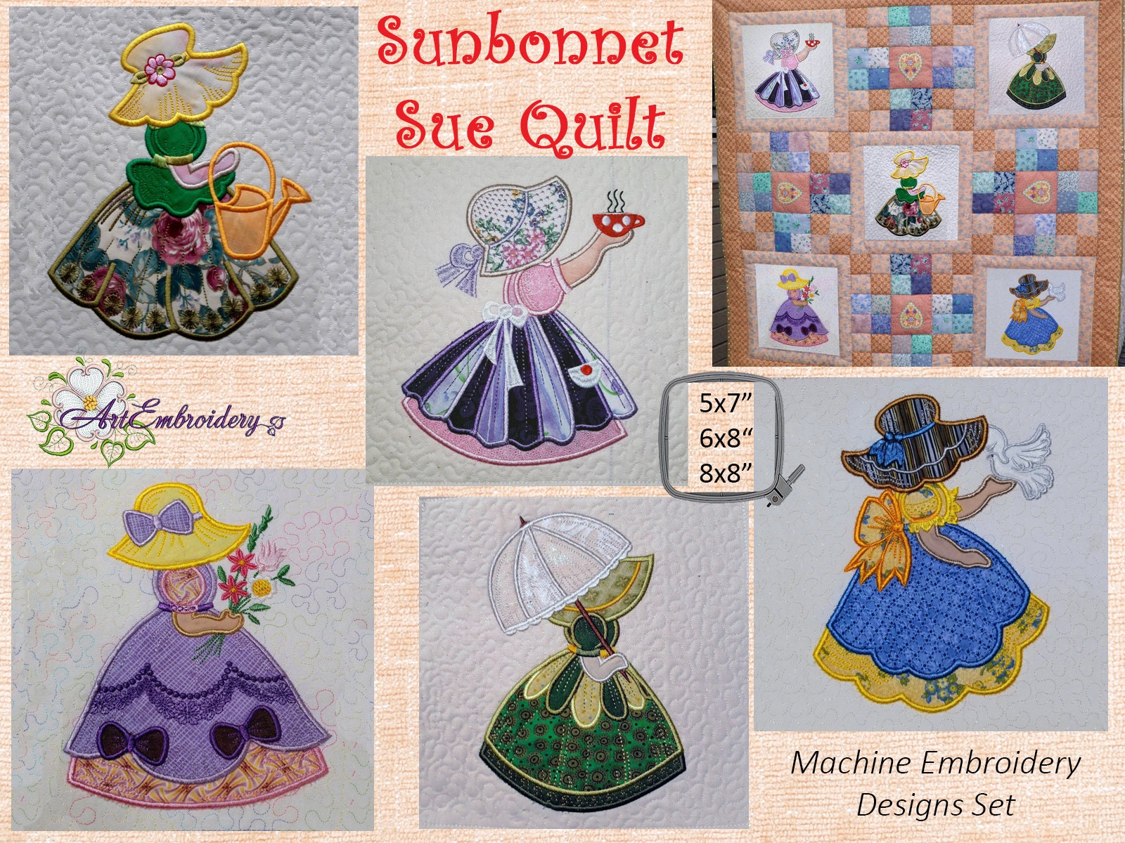 Sunbonnet Sue Quilt Set 5 Machine Embroidery ITH Applique - Etsy Canada
