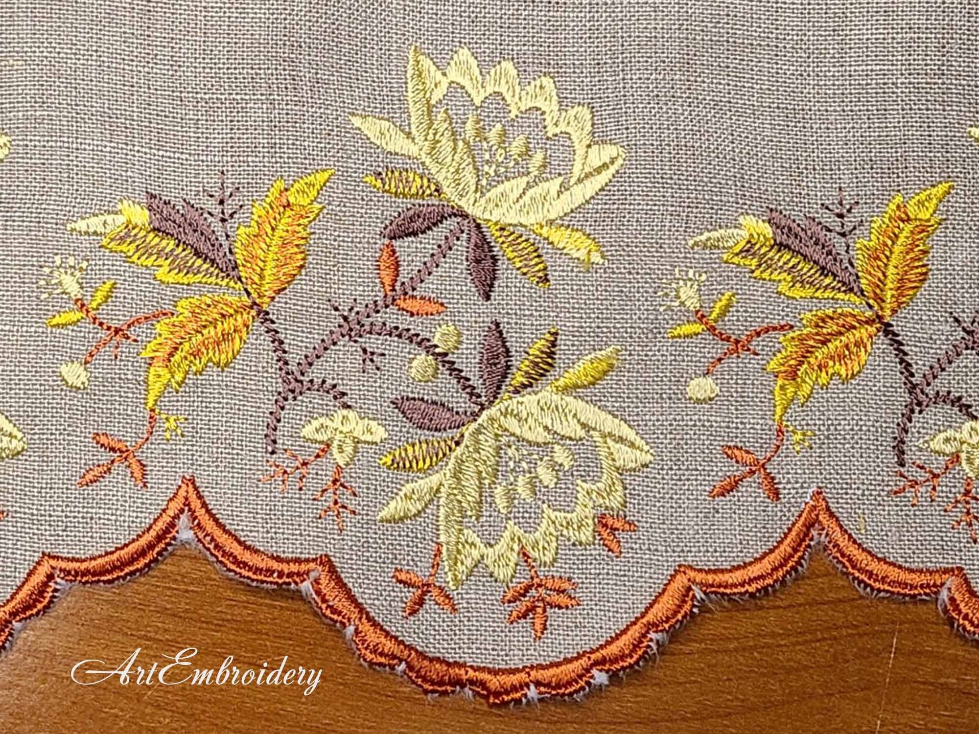 Floral Selvedge Border: Cutwork Applique Machine Embroidery