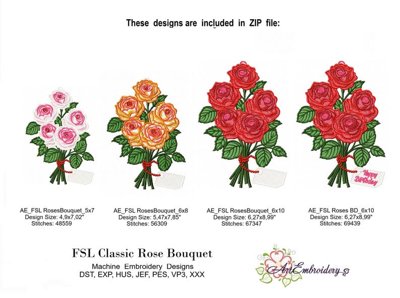 FSL Rose Bouquet Machine Embroidery Design: ITH Flower Lace (5x7, 6x8 ...