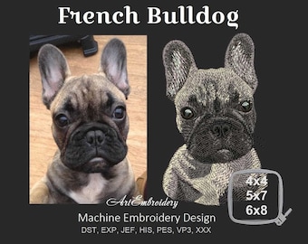 French Bulldog - Machine Embroidery Design in Naturalistic Style in Three Sizes for hoops 4x4&quot;, 5x7&quot; and 6x8&quot;