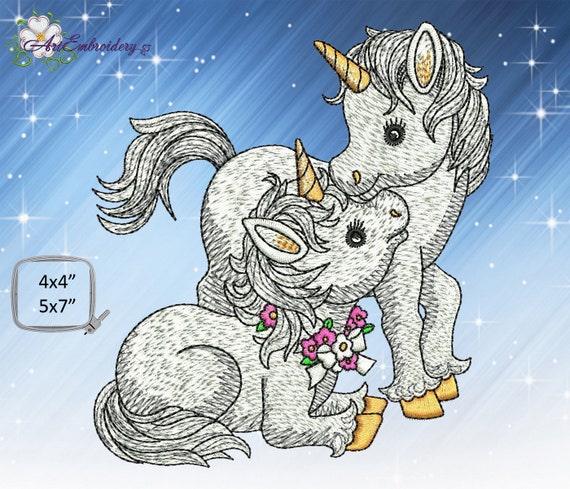 Unicorn Star Baby Machine Embroidery Design for a Babies and Children of a series Old Toy in two sizes for hoops 4x4 and 5x7