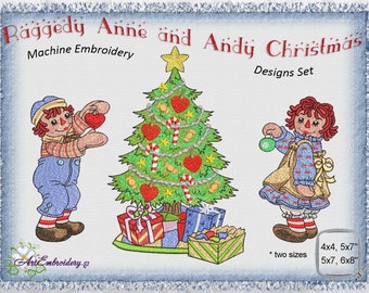 クリスマスラガディアンとアンディのアップリケ機械刺繍デザイン、刺繍