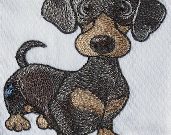 Dachshund - Machine Embroidery Patched Animal Dog Design  in Cartoon Style in 2 sizes for hoop for hoops 4x4&quot; and 5x5&quot;