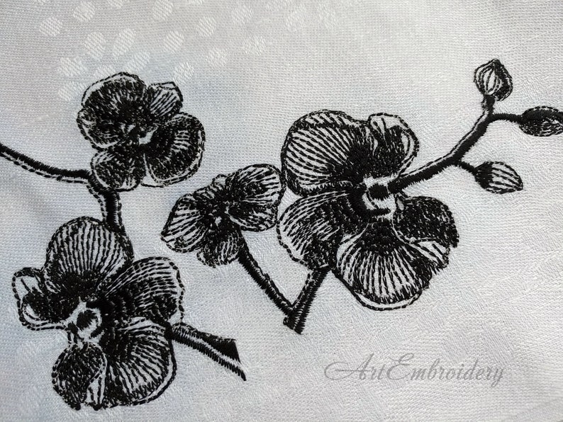 Machine Embroidery Designs Set mix sized for hoop up to 8x8 Black Orchids