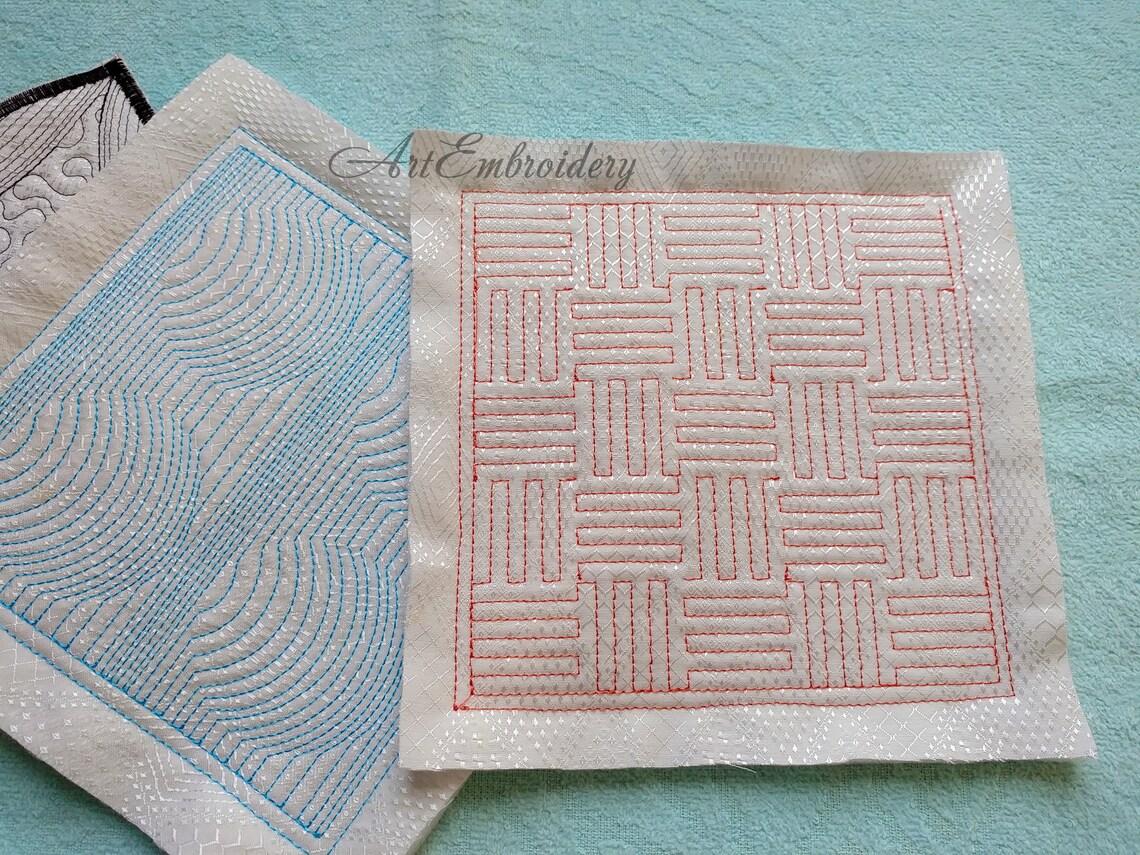 Quilt Block Stippling ITH Project Set of Six Square Blocks in 3 Sizes ...