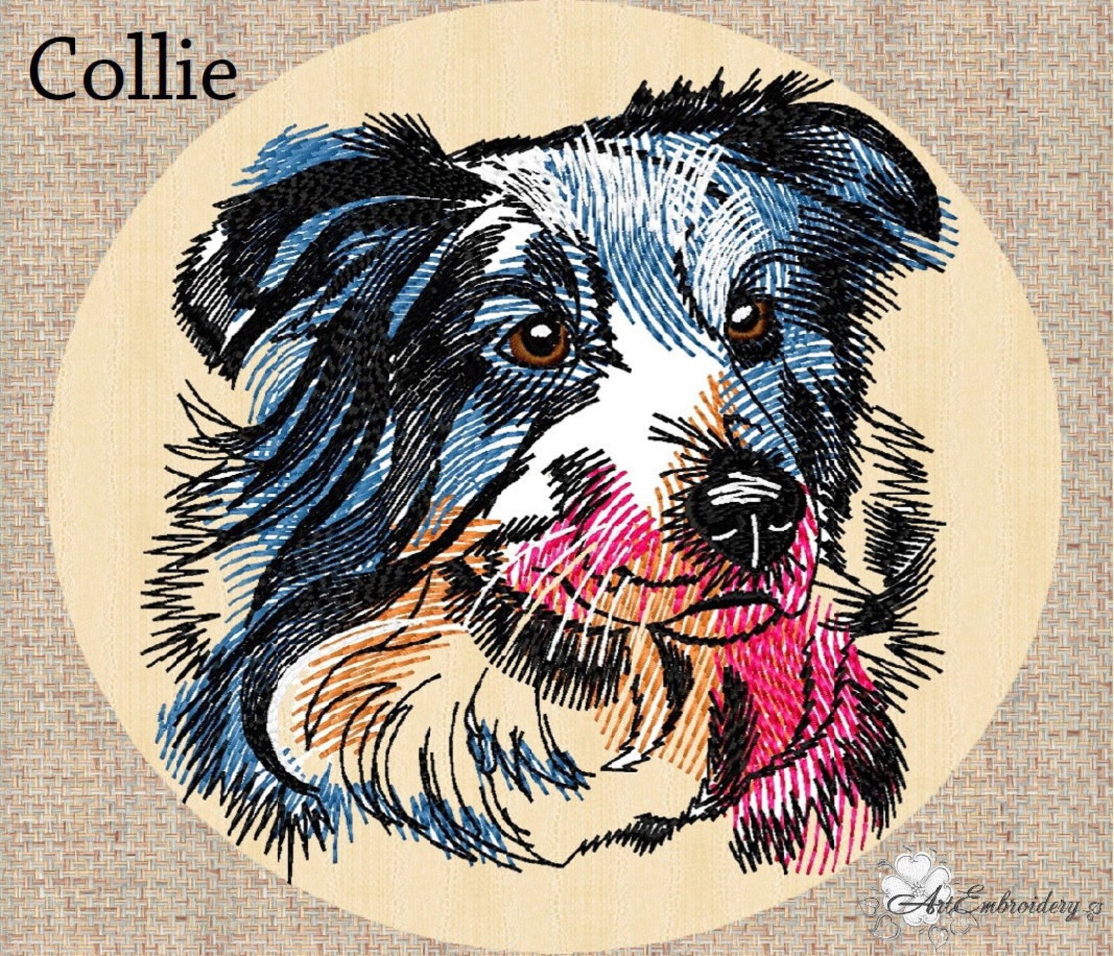 Collie Machine Embroidery Dog Design in Two Sizes for Hoop Etsy Canada
