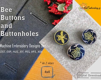 Bee Buttons and Buttonholes: Machine Embroidery Designs (4x4" Hoop)