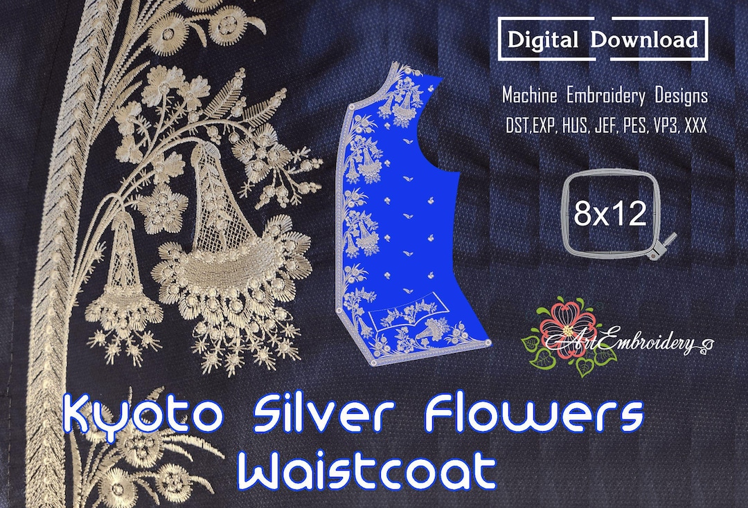 Kyoto Silver Flowers Waistcoat Machine Embroidery Designs Set