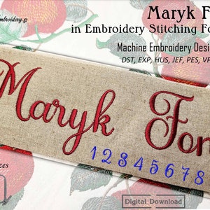 Maryk Font in Embroidery Stitching Formats DST , Jef, EXP, Pes, Hus, VP3, XXX  - Machine Embroidery Designs in 2 sizes 0.8&quot; and 1.6&quot; tall
