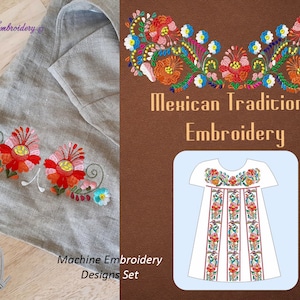 Mexican Traditional Blouse Embroidery - Machine Embroidery Designs Set mixed sizes for hoop up to 8x12&quot;
