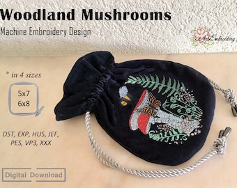 Woodland Mushroom Machine Embroidery Design: Forest Nature Scene (Digital Download)