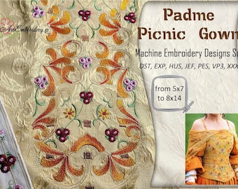 Padme Picnic Gown - Machine Embroidery Designs Set from hoop 8x8" and up to 8x14".