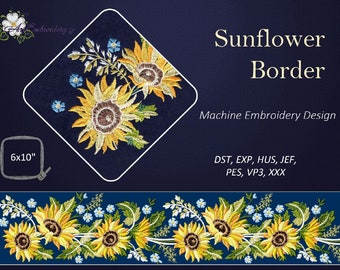 Sunflower Border- Machine Embroidery Design for hoop 6x10&quot;