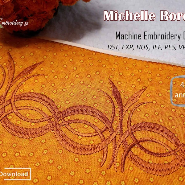 Michelle Border - Machine Embroidery Decoration Seamless Simple  One-Color Pattern Design for hoop 4x4" and bigger