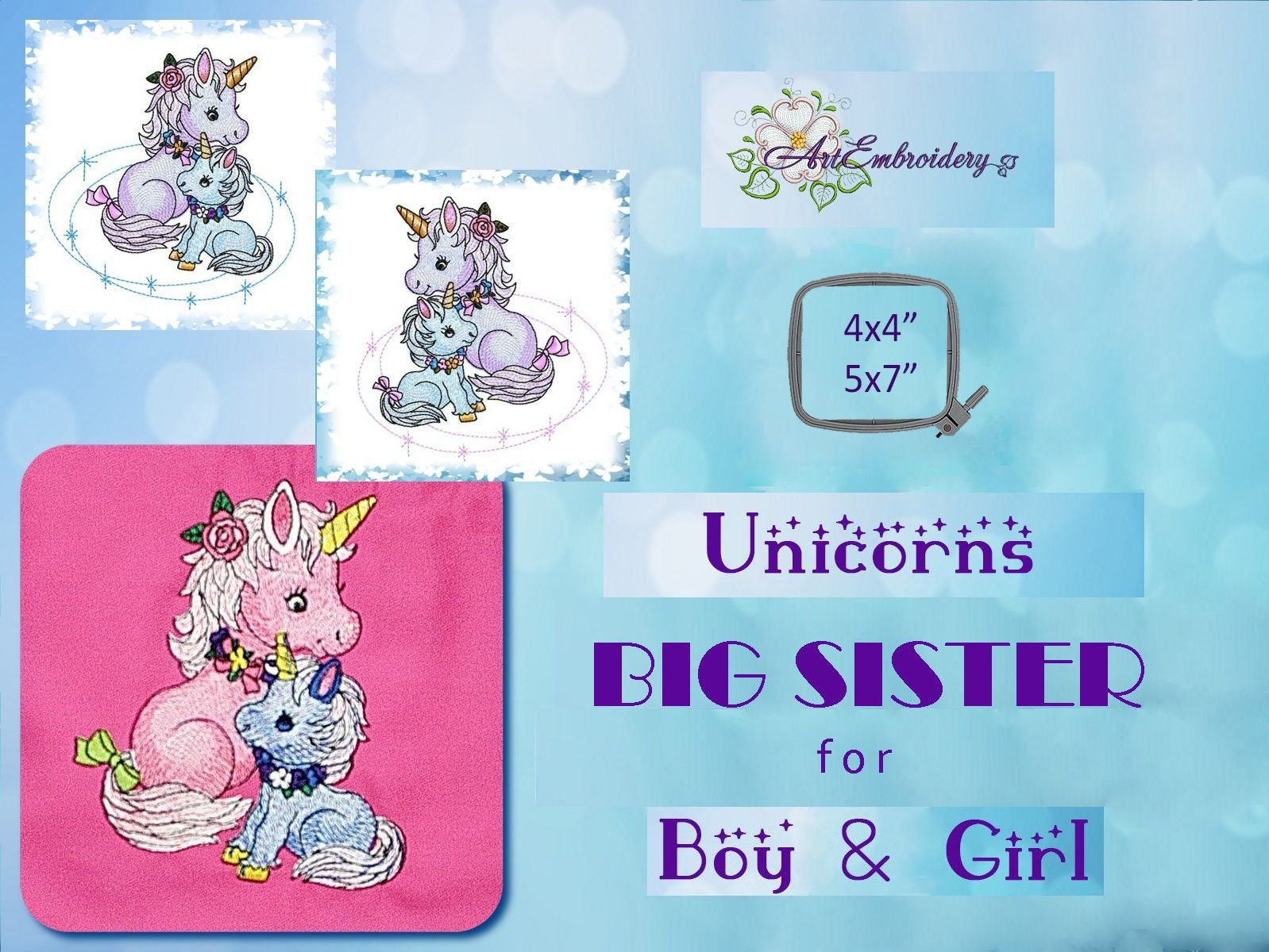 Unicorn Star Baby Machine Embroidery Design for a Babies and Children of a series Old Toy in two sizes for hoops 4x4 and 5x7