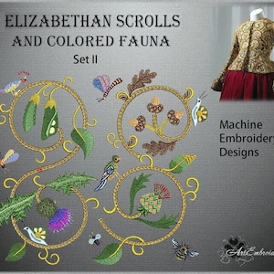 Parchemins élisabéthains et faune colorée - Or-work Imitation Broderie Designs Set II