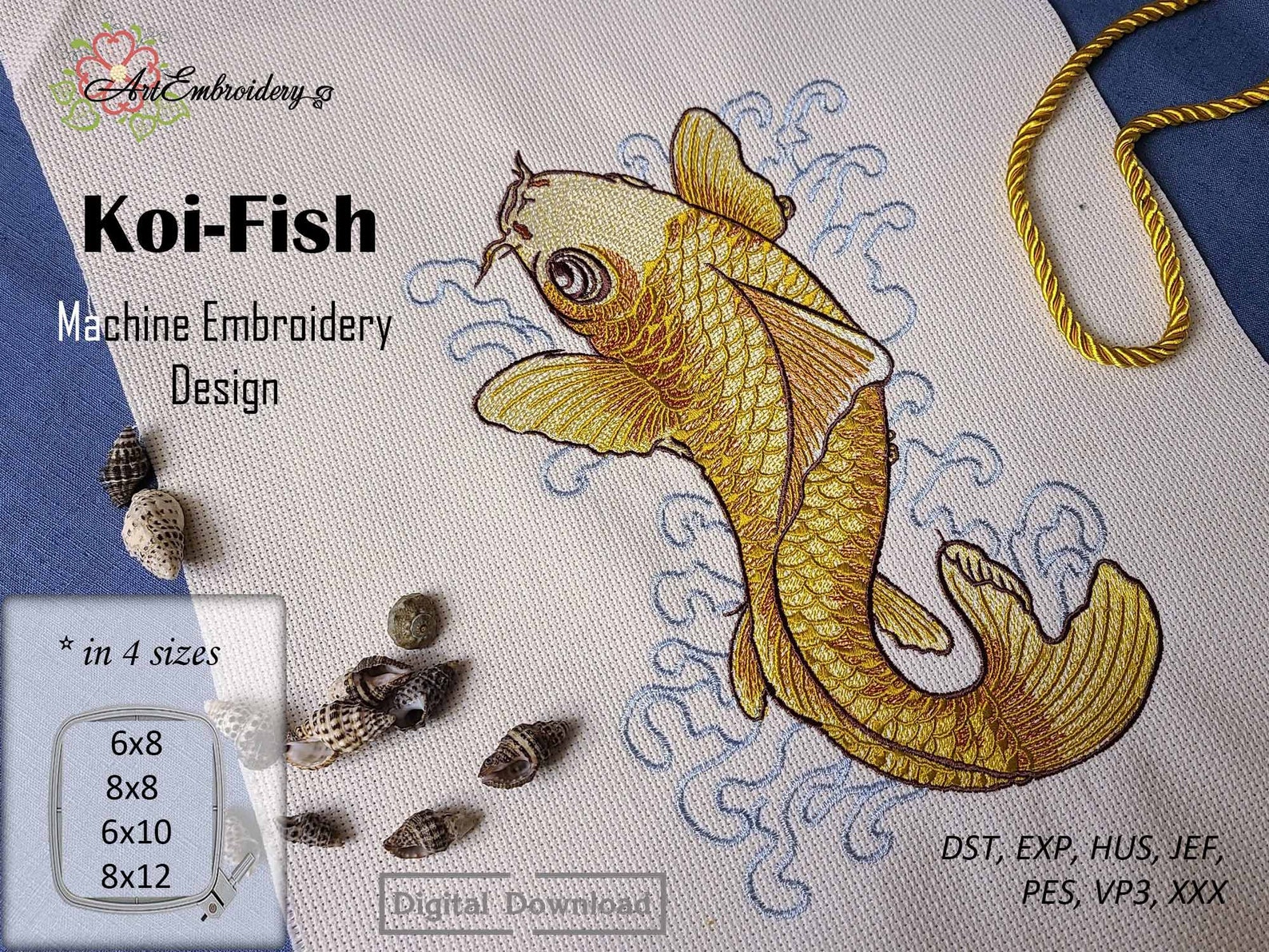 Koifish Machine Embroidery Design in 4 Sizes for Hoop Etsy