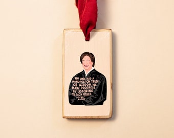 Elena Kagan, quote and illustration, Wood Holiday Christmas Ornament