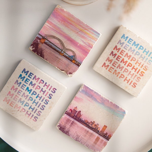 Memphis, Tennessee, cotton candy skies photography, image transfer on marble coasters - MADE TO ORDER