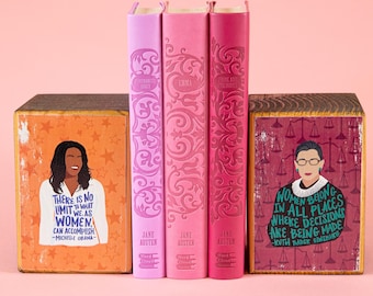 Iconic Women Quotes, Wood Bookend Set of 2: Choose Your 2 Favorite Feminist Icons