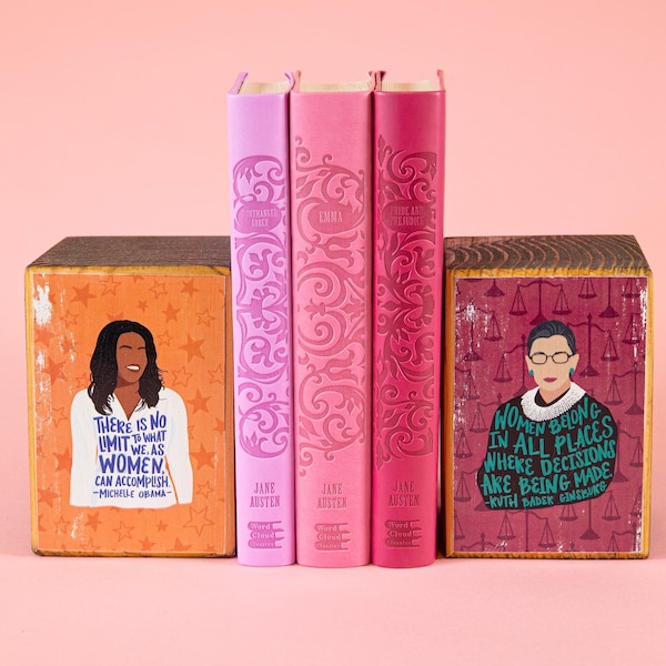Iconic Women Quotes, Wood Bookend Set of 2, Mix-and-Match Your Favorite Feminist Icons